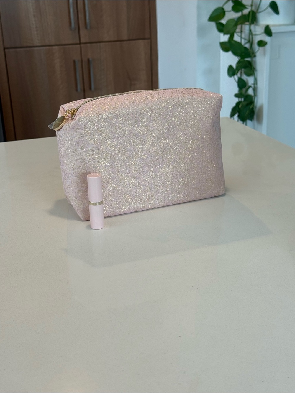 Estee Lauder Pink Glitter Cosmetic Bag plus Lipstick
